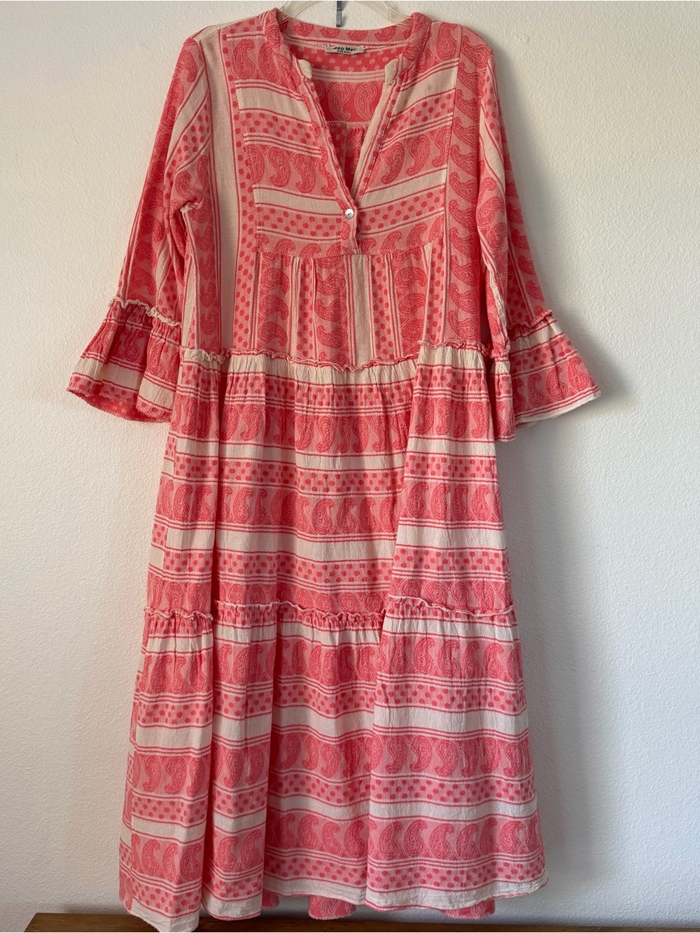 Women’s Coral Paisley Maxi Dress - Lightweight Tiered Kaftan